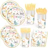 Platos de papel novedosos con temática de gato de dibujos animados transfronterizos para fiestas de cumpleaños infantiles, incluyendo vajilla y decoraciones