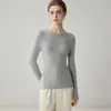 Suéter 100% cachemira pura para mujer, cuello redondo, jersey otoño/invierno, manga larga, tejido ajustado, capa base suave y cómoda