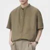 Camisa de Manga Corta con Cuello Alto Estilo New Old Money para Hombre, Nueva Colección Primavera/Verano 2026, Camisa Casual Simple de Lujo Ligero de Moda Americana Holgada