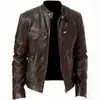 Jaqueta de Couro Europeia Transfronteiriça Masculina Gola Vertical Moderna Primavera e Outono Nova Jaqueta de Couro Roupa de Biker Bonita Juventude Tamanho Plus Jaqueta