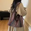Bolsa de Doble Correa Bordada Retro Estilo Étnico Bolsa de Lona Rayada de Gran Capacidad Bolso de Hombro y Cruzado Multiusos Bolsa Ruiying