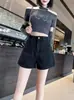 Jeans de Pierna Ancha con Bolsillo para Chica Popular Verano 2024 Nueva Moda Cintura Alta Adelgazantes Nicho Versátiles de Moda Pantalones Cortos