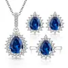 Venta Caliente Amazon Forma de Lágrima Conjunto de Joyas de Cristal de Piedras Preciosas de Colores Pendientes, Collar, Anillo de Venta Caliente en Transmisión en Vivo Joyería Vintage para Mujer