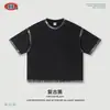 Roupa Masculina Vintage Desgastada Pintada Algodão Puro Floco de Neve Lavagem Manga Curta Top Moda de Rua Marca Fit Quadrado Camiseta