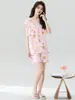 Traje de verano de algodón y seda para mujer, shorts finos de manga corta, ropa casual para el hogar, pijama con volantes, se puede usar para salir, anti-transparencias