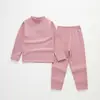 Conjunto de Ropa Interior Térmica Suave de Felpa para Niños Niños, Tops y Pantalones de Cuello Medio Otoño, Capa Base de Invierno para Niños y Niñas Pequeños, Estudiantes