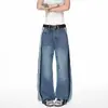 Jeans casuales de pierna ancha hasta el suelo, estilo retro americano lavado y desgastado en azul, corte slim y holgado, para hombre y mujer, 2026
