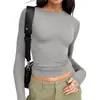 Camiseta Base Elástica de Manga Larga con Cuello Redondo Más Vendida en Aliexpress para Mujer, Top Versátil de Color Sólido Ajustado para Ventas Transfronterizas de Amazon