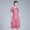 Vestido de Verano de Manga Corta Talla Grande Vestido de Banquete Marca Shenzhen Ropa para Señoras de Mediana Edad Cintura Falda Venta al por Mayor