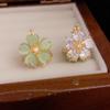 Pendientes de ópalo de doble cara, pendientes de flor de circón, pendientes de diseño de nicho retro de lujo ligero de alta calidad, pendientes de temperamento caliente