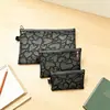 Conjunto de Três Peças de Rede de Armazenamento em Veludo Preto em Formato de Coração com Bolsa de Maquiagem com Zíper para Organizar Cosméticos e Joias, Especialmente Projetado para Exames de Admissão ao Ensino Médio