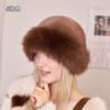Sombrero de lana nueva para mujer, gorro de pescador de imitación de zorro, grueso y cálido, con protección para las orejas, estilo mongol, para otoño e invierno.
