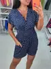 Moda Verão Europeia e Americana Transfronteiriça 2026 Novo Macacão Quente Mais Vendido com Bolinhas Decote V Manga Curta Shorts de Cintura Alta Elásticos de Perna Larga
