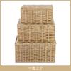 Cesta de Almacenamiento Grande con Tapa Caja de Almacenamiento para el Hogar Cesta para Artículos Varios Caja de Almacenamiento de Escritorio Cesta de Almacenamiento de Ropa y Snacks de Imitación de Ratán