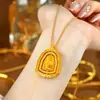 Collar Colgante de Buda Giratorio Incrustado con Diamantes Chapado en Oro Estilo Antiguo para Mujer, Colgante de Conservación de Color de Alta Calidad, Cadena de Suéter Premium Estilo Chino Nuevo