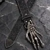Cinturón de hebilla de calavera estilo punk oscuro con remaches incrustados de diamantes, cinturón de cuero personalizado de moda subcultural para hombres y mujeres