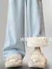 Pantalones de lana de cordero de pierna ancha para mujer, primavera y otoño, finos y engrosados, nuevo modelo 2026, pantalones de pierna recta estrecha, suaves y esponjosos