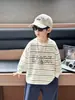 Q152 Moletom de Outono para Meninos Menino Estilo Coreano Base Listrada Pulôver Novo Casual Versátil Infantil Manga Longa