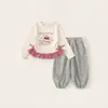 Conjunto de Duas Peças para Meninas: Blusa Xadrez de Manga Longa com Laço e Calça Jogger Solta - Tendência Infantil
