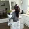 Tiro Real # Top Rosa de Cuello Halter sin Hombros, Camiseta Básica de Alta Gama, Hermosa Camiseta de Manga Larga con Hombro Asimétrico para Mujer 2025