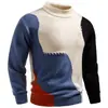 Suéter para hombre, suéter de punto con bloques de color para hombre de comercio exterior, suéter de punto patchwork de cuello semi-alto, top para hombre