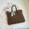 Bolsa de Palha Tecida Feminina Verão 2024 Nova Bolsa de Palha Tecida Casual para Férias na Praia Moda Simples Versátil Bolsa de Ombro para Praia