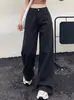 Suministro transfronterizo comercio exterior jeans de pierna ancha con cintura elástica en la espalda para mujer pantalones negros holgados hasta el suelo jeans para mujer