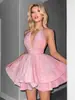 Vestido Feminino Europeu e Americano Novo Tecido com Brilho Slim Fit Rosa Vibrante Decote em V Profundo Babado Vestido Feminino Amazon