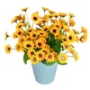 7 Tenedores, 22 Flores, Flores Artificiales de Girasol, Margaritas Pequeñas, Cabezas de Flores Amarillas, Pequeños Tocados Frescos, Decoraciones de Flores Artificiales de Escritorio
