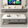 Mesa de centro e rack de TV combinados para a sala de estar, com vidro temperado espesso e madeira maciça, adequados para apartamentos pequenos, design moderno e fácil de montar.