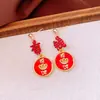 Bolsa de la Suerte con Goteo de Aceite de Aguja Plateada Colgante de Lingote Pendientes con Borla Estilo Chino de Año Nuevo Pendientes de Lujo Ligero Exquisitos Accesorios para Orejas de Gama Alta