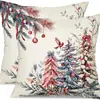 Funda de Almohada Navideña Nueva Coche Pino Copo de Nieve Bola de Navidad Estampado de Lino Decoración de Habitación Cojín de Sofá