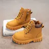 Botines Cortos para Niños 2026 Nueva Moda Estilo Británico Botines Amarillos para Niñas para Niños Mayores con Suela Suave y Antideslizantes Botas Martin para Niños