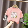 G2043# Primavera y Otoño Nuevo Niños y Niñas Camiseta de Manga Larga Rayada Falso Dos Piezas Camiseta Base Joker Chaqueta Casual Ropa Infantil