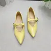 Zapatos de mujer amarillos de punta fina, nuevo estilo primavera-verano 2026, escotados, de tacón bajo, adecuados para combinar con faldas, hermosos zapatos Mary Jane de mujer estilo coreano