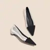 Sapatos Femininos de Couro de Ovelha Elegantes Estilo Chanel para o Outono de 2026, Patchwork, Salto Baixo, Bico Fino, Slip-On Baixo, para o Trabalho