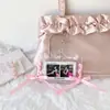 Portatarjetas Horizontal de PVC con Alas de Ángel Estilo Coreano para Fans de K-Pop Estuche Protector Pequeño para Tarjetas de 3 Pulgadas con Lazo de Cinta Exhibidor Pequeño de Tarjetas