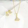 Collar de Oro Arena Vietnamita Lujo Ligero Forma de Abanico Falda Pequeña Hoja de Ginkgo Pendientes de Circonita para Mujer Joyería Transfronteriza de Color Duradero