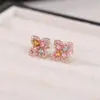 Brincos de Prata Esterlina S925 Banhados a Ouro Rosa Yuebao Jewelry Turmalina Colorida Trevo Corte Marquise Estilo Coreano Doce para Mulheres
