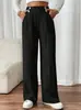 2026 Novo Estilo Calças Casuais Fluidas Longas até o Chão Cintura Alta Modelagem Solta Elegante Perna Reta Design de Nicho Feminino Cor Sólida