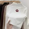 Camisa Base de Veludo com Babados para Meninas Outono e Inverno 2025 Novo Estilo para Crianças Maiores, Camiseta de Manga Longa com Gola Meia-Alta de Renda para Inverno