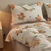 Juego de ropa de cama de cuatro piezas estilo pastoral con estampado floral de gasa de doble capa de algodón puro sábana de algodón con estampado de dibujos animados funda de edredón se puede dormir en ropa interior ropa de cama