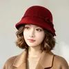 Chapéu balde de alta qualidade, para afinar o rosto, elegante e estiloso para mães, feito de lã, perfeito para outono e inverno, com design floral