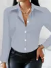 Camisa Lisa de Manga Comprida Europeia e Americana Transfronteiriça Amazon Aliexpress para Mulheres, Tops Básicos Casuais e Elegantes de Escritório para Mulheres
