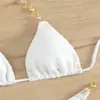 2026 Nuevo Modelo Aliexpress Bolso Triángulo de Cadena de Color Sólido Traje de Baño de Dos Piezas para Mujer, Moda Europea y Americana Bikini Sexy