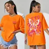 Camiseta de Algodón para Mujer con Estampado Gráfico y de Letras Cuello Redondo Plu