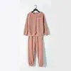 Pijama de Coral Fleece para Mujer Invierno Nuevo Franela Lindo Moda Ropa de Casa Larga Cuello Redondo Manga Larga Conjunto de Pantalones