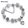 Pulsera Transfronteriza Caliente DIY Flor Hueca Aleación con Cuentas Plateada Brazalete Amor Diamante Hecho a Mano de Pan Pulsera de Mujer