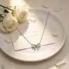 Colar de laço ins moda retrô estilo coreano, design simples e doce, joia de clavícula com corrente fina dourada e prateada