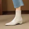 Botines Retro de Tacón Grueso con Punta para Mujer 2026 Tendencia Otoño Nuevo Estilo Botas Elásticas Adelgazantes que Aumentan la Altura Tacón Medio Botas para Mujer Talla Grande